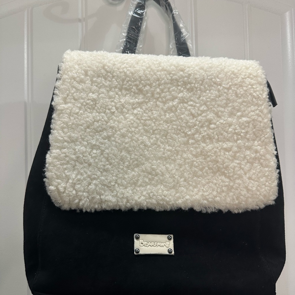 NWT BearPaw Black with  Cream Fleece Women's Backpack